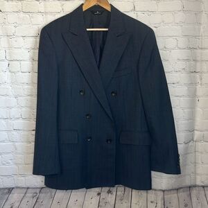 Chaps By Ralph Lauren Gray Blue Pin Stripe Suit Jacket made in USA Virgin Wool